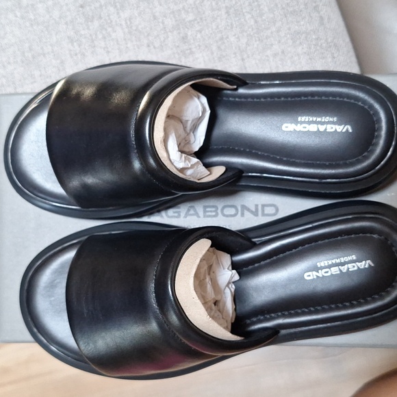 Black Leather Slides - Picture 2 of 8
